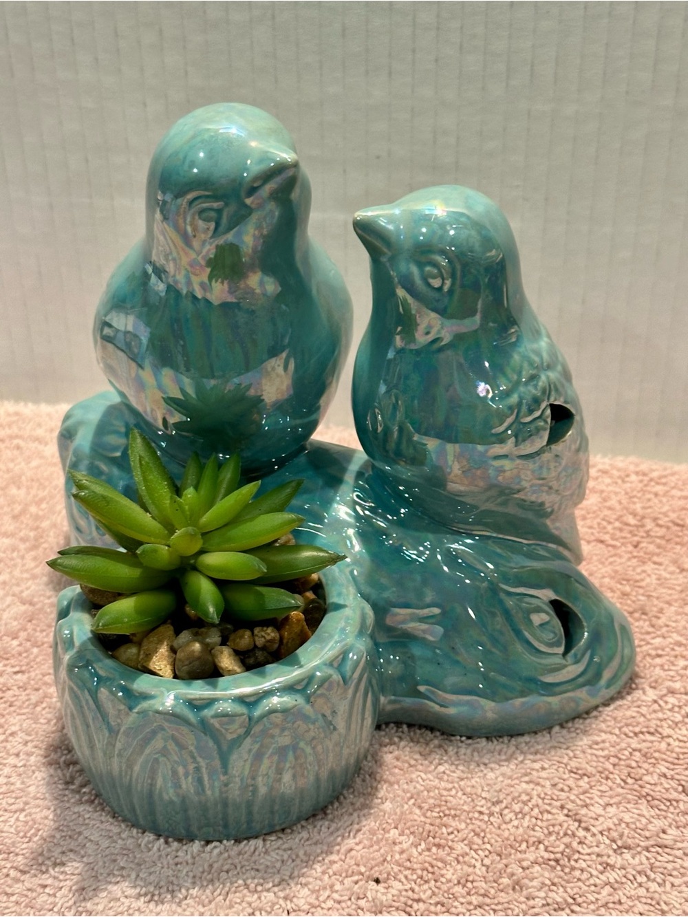Ceramic Bird Planter in Teal Blue - Decorative Home Art 7x7